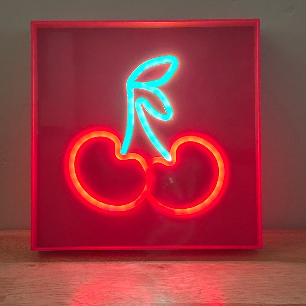 Lily + Faye Pink And Red Neon Cherry USB Powered Tabletop Sign.